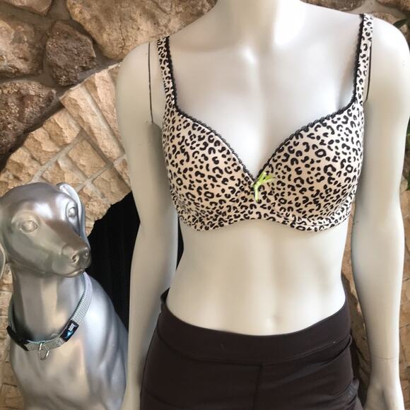 Victoria's Secret Leopard Print Underwire Bra Brown Cream Women's Size 32DD - Picture 1 of 8